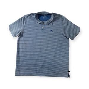 Tommy Bahama IslandZone Polo Shirt XXL Blue White Striped Breathable Knit